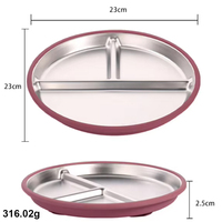 Refine Factory Ensemble d'assiettes compartimentées en silicone de qualité alimentaire et acier inoxydable 304, assiette à dîner à ventouse avec base amovible, vaisselle