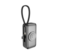 Mini batterie externe sans fil 3 en 1 5000 mAh avec câble USB-C intégré et support pliable pour téléphone