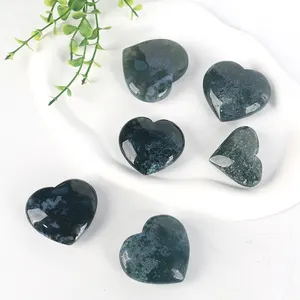 Wholesale Natural Crystal Healing Stones moss agate heart carving For Fengshui Ornaments