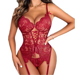 Hoogwaardige dameskant, doorschijnende mesh, plus size lingerie teddy, sexy strik, uitgehold, kwastjes, dunne pyjama - Product Image 4