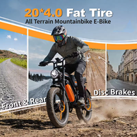 Vélo électrique tout-terrain A50 20*4" 48V Lithium 25km/h avec pneus larges, freins à disque hydrauliques, noir, pour adultes, disponible depuis l'entrepôt européen.