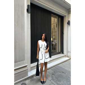 Custom White <b>Dress</b> with Belt Detail Square Collar and <b>Pockets</b> Elegant Casual Style Translucent Feature Free Size-XS to XL - Product Image 3