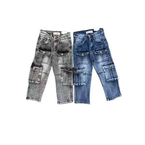 بنطلون جينز كارجو جديد للأطفال، سروال دنيم طويل متعدد الجيوب عالي الجودة للأولاد - Product Image 1