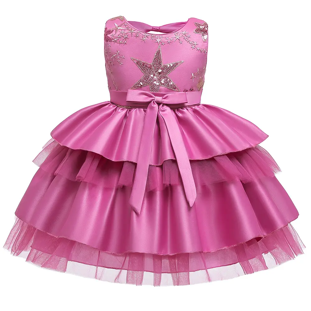 Vêtements de princesse en mousseline de soie rose mini pour petites filles mignonnes, robe à gâteau tutu étoile avec nœud importé de Chine design de marchandises