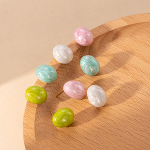Candy Shape Morandi Resin Drop <b>Earrings</b> | 18K PVD Gold Plated Stainless Steel <b>Post</b> | Marble Lightweight Studs for Women & Girls - Product Image 2