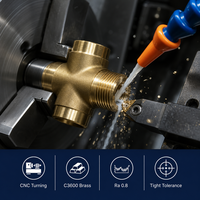 Conector de Tubo em T Polido de Latão C3600 de Corte Livre para Torneamento CNC, Direto da Fábrica, Rosca Personalizada