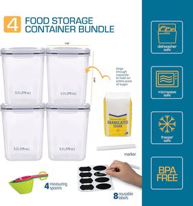 Contenants de stockage pour farine et sucre (5,3 L/4 pièces) – Grands récipients hermétiques pour riz et aliments, parfaits pour la cuisine - Product Image 2