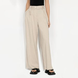 <span class=keywords><strong>Pantaloni</strong></span> abbottonati <span class=keywords><strong>di</strong></span> lunghezza invernale personalizzati <span class=keywords><strong>pantaloni</strong></span> Palazo da ufficio <span class=keywords><strong>a</strong></span> gamba larga da donna <span class=keywords><strong>a</strong></span> vita alta <span class=keywords><strong>a</strong></span> <span class=keywords><strong>righe</strong></span> in <span class=keywords><strong>lino</strong></span> - Product Image 1