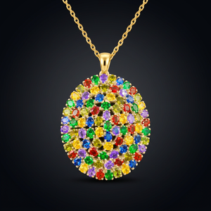 Pendentif en pierre multicolore de créateur, argent sterling 925, finition or antique, ovale, bijoux en pierres précieuses pour femmes - Product Image 6