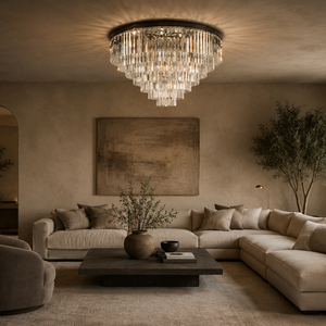 Lámpara de techo redonda de cristal con montura negra antigua para iluminación interior de sala de estar en villas. - Product Image 1