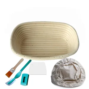 Wholesale Oval Natural Rattan Baking Products Proofing Pastry Set Tools Bread Basket