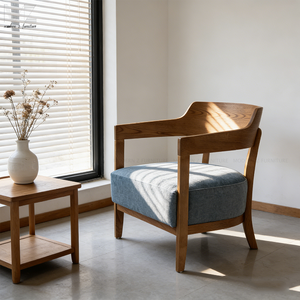 मध्य शताब्दी डिजाइनर आर्मचेयर लकड़ी के फ्रेम आर्म कुर्सी नीले अवकाश लाउंज उच्चारण कुर्सियां लिविंग रूम के लिए - Product Image 2