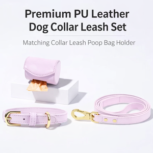 Ensemble collier et laisse pour chien en cuir PU personnalisé avec distributeur de sacs à excréments, accessoires pour animaux de compagnie à étiquette privée - Product Image 3