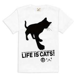T-shirt da uomo e da donna a maniche corte con stampa gatto bianco Life Is Cats SCOPY Scorpion - Product Image 1