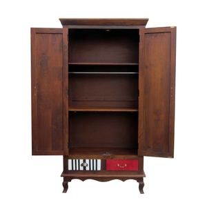 Armoire en bois de manguier massif avec étagères de rangement multi-niveaux, armoire de chambre spacieuse avec structure robuste et texture naturelle - Product Image 3