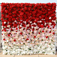 Mur de fleurs artificielles rouges en soie enroulable de luxe 8ft x 8ft pour toile de fond de photographie de mariage en gros