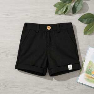 BOHOPANNA Pantalones cortos de algodón negros para niños, cintura media, cierre con botones, color sólido, pantalones de verano para ocio con bolsillos laterales - Product Image 6