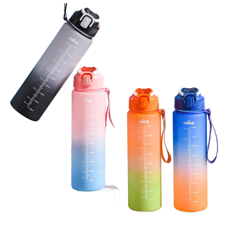 Xikexi 32Oz Plastic Sportsportfles Bpa Gratis Flip-Top Hoes Drinkwaterfles Met Tijdmarkering En Motiverende Citaten