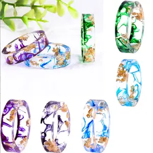 Wholesale Fashion Forest Series Small Fresh Handmade Gold Foil Epoxy Resin Ring