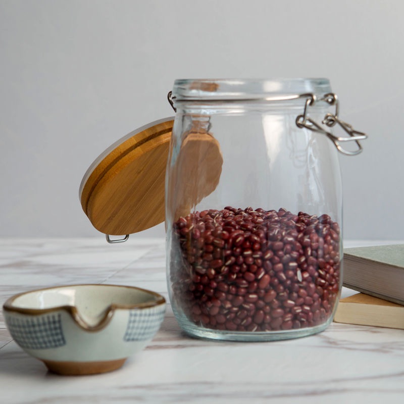 500~3000ml Bamboo lid seal cans jar glass lemon honey jam bottle food storage jar