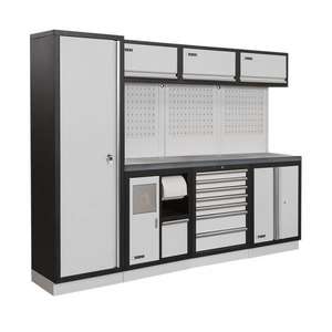 FERVI - A008G Meuble d'atelier modulaire avec plan de travail en acier inoxydable 2640x498x2000mm - EAN 8012667343965 WORKSHOP STORAGE - Product Image 1
