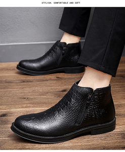 Chaussures Oxford Derby pour hommes, <span class=keywords><strong>bottines</strong></span> courtes, confort occidental, cuir véritable, décontractées, loisirs, hiver, rembourrées en coton, chaudes - Product Image 2