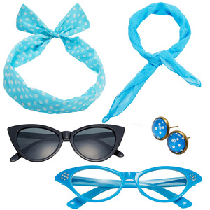 Conjunto de diadema y bufanda retro de lunares para mujer con gafas de ojo de gato y pendientes para accesorios de disfraz de fiesta - Product Image 3