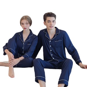 Conjunto de <span class=keywords><strong>Pijama</strong></span> de Seda Helada de Manga Larga para Parejas, Tallas Grandes para Mujer y Ropa de Estar de Alta Gama de Color Liso para <span class=keywords><strong>Hombre</strong></span>, Ideal para Verano/Otoño - Product Image 5