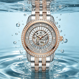 Reloj mecánico automático para mujer, chapado en plata 925 sobre cobre, esqueleto con incrustaciones de diamantes multicolor, reloj de pulsera de lujo para damas. - Product Image 4
