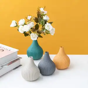 В наличии, керамическая ваза в полоску, узоры, Круглый Стиль, мини-размер, фарфоровая Цветочная ваза, текстурированный дизайн для дома, офиса, декор для стола