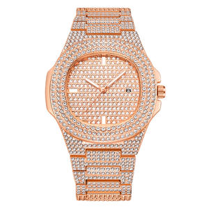 Montre élégante en quartz sertie de diamants, bracelet en acier inoxydable unisexe, étanche, article à la vente en gros - Product Image 2