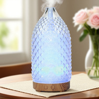 Nuevo Difusor de Aromaterapia de Vidrio con Patrón de Diamantes en Relieve, 100 ml, Humidificador, Florero, Luz Nocturna, Ultrasónico para el Hogar