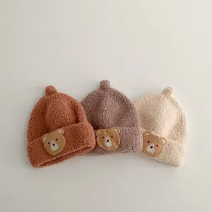 शरद ऋतु की सर्दियों में ठोस रंग के बच्चे ने लड़कियों के लिए गर्म नरम आकस्मिक भालू टोपी