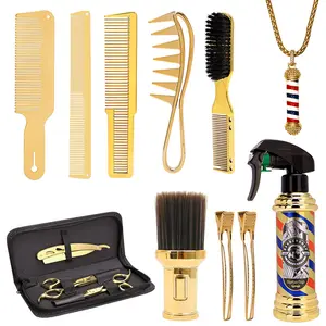 Professional Gold Hair Cutting Tools Barber Kit Neck Duster Beard Brush Hair Combs Brush Clipper Men Haircut Set For Barb