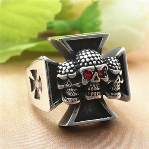 yunnique Skull Cross <b>Ring</b> Men's Retro Silver Red Stone <b>Titanium</b> Steel Punk Style Jewelry Gift - Product Image 1