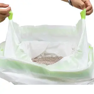 Saco de areia biodegradável para gatos, caixa de areia para gatos, saco de plástico resistente para uso doméstico, saco de plástico branco com cordão