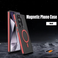 Étui de téléphone magnétique fin et mat en PC+TPU pour Samsung Galaxy S25 S24 S22 S23 Ultra, compatible avec la charge sans fil, finition givrée