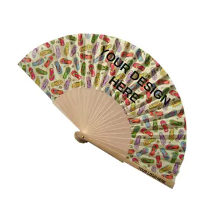 Custom Original Wooden and Cotton Fans Spanish Flowers Collection Handmade Fans Folding Hand Fan