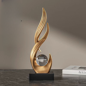 Estatua <span class=keywords><strong>de</strong></span> Resina con <span class=keywords><strong>Llama</strong></span> Abstracta Retorcida y Bola <span class=keywords><strong>de</strong></span> Cristal, Base <span class=keywords><strong>de</strong></span> Madera Negra, Decoración Moderna Minimalista para Escritorio, Feng Shui, Regalo para el Hogar - Product Image 4