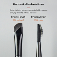 Pinceau double tête oblique pour les yeux et les sourcils en poils synthétiques avec manche en bois et recourbe-cils pour l'application de maquillage