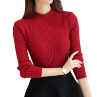 Pull couche de base pour femme avec rayures verticales tricotées et col semi-haut