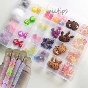 SHIZHIXIU 2022 3d kawaii nail charms box Candy Flower Gummy Bear nail charm nails designs art decorations rhinestone