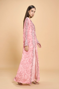 Vestido Kaftán Maxi de Manga Larga para Mujer, Bordado con Hojas Rosadas, Elegante y de Lujo, Personalizado por LEDUO, para Eid - Product Image 2