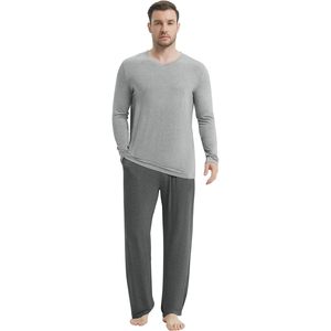 Conjunto de Pijama Personalizado para Hombre de Manga Larga, Cuello en V, Tejido de Bambú Viscosa, Suave y Cómodo, Pantalones de 2 Piezas, Ropa Casual - Product Image 1