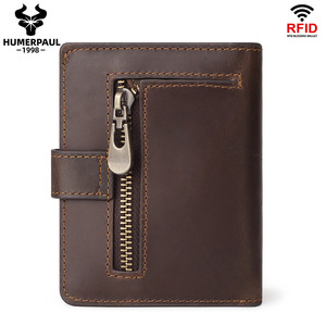 Porte-monnaie unisexe en cuir Crazy Horse Hummer Paul, portefeuille court RFID, fermeture éclair vintage transfrontalière, cuir véritable, polyester, <span class=keywords><strong>carte</strong></span> - Product Image 6
