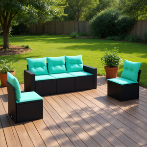 ชุดโซฟาลานบ้านหวายโพลีสีดำพร้อมเบาะรองนั่ง เฟอร์นิเจอร์กลางแจ้งสไตล์ร่วมสมัย ที่นั่ง 3 คน - Product Image 2