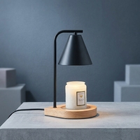 Lampe de lecture chauffe-cire minimaliste avec abat-jour conique, variateur rotatif, veilleuse de chevet sur base en bois