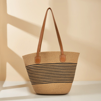 Sac fourre-tout grande capacité en paille pour femme, sac à bandoulière d'été pour la plage, avec fermeture éclair, broderie et poignée en PU écologique