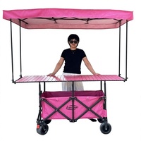 Chariot de stand de camping en métal avec auvent pare-soleil, plateau de table pliable réglable en hauteur, 110x60x60cm