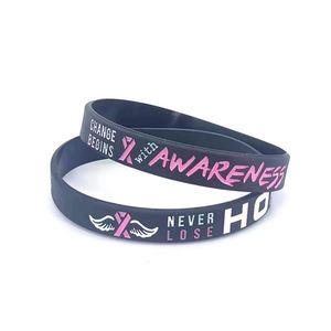 Bracelets en silicone personnalisés avec logo, ruban rose de sensibilisation au cancer du sein, alerte médicale - Product Image 3
